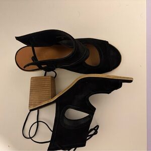 Silent D Black Suede Block Heel Sandals with Laces